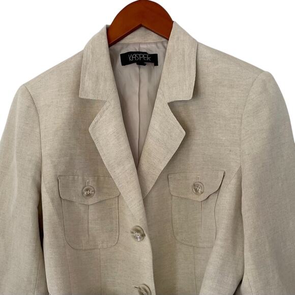 Kasper Linen Blend Tan/Neutral Belted/Tie Blazer / Jacket / Utility Pockets, 12 - Picture 2 of 16